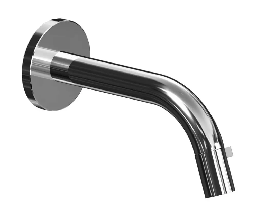 Chromfarbener Auslauf eines Einhebelmischers von HANSA, wandmontiert mit geschwungenem Design.
